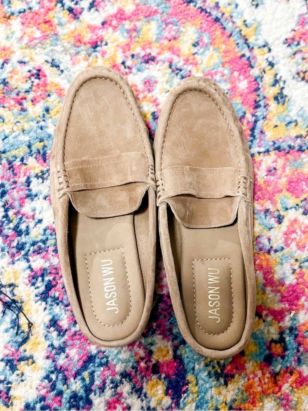 Jason Wu Suede Penny Backless Loafer Mule in Taupe
